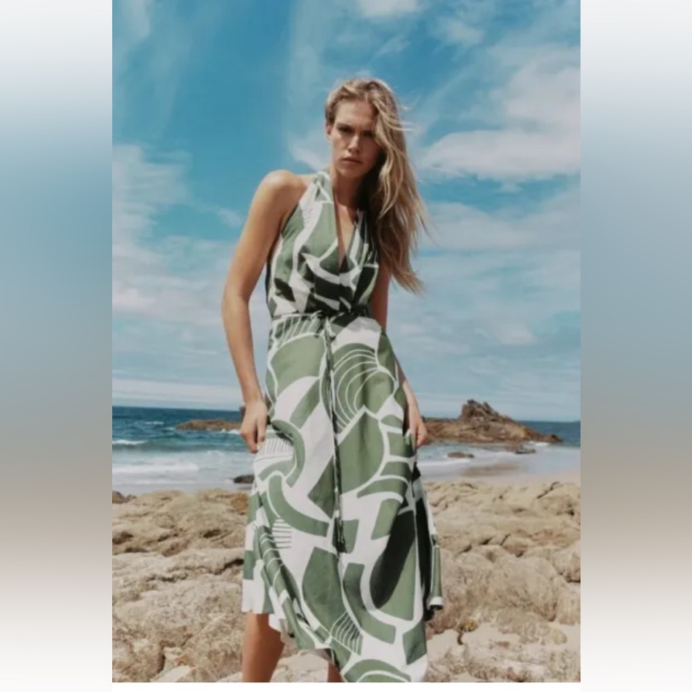 NWT ZARA PRINTED HALTER DRESS XS $70